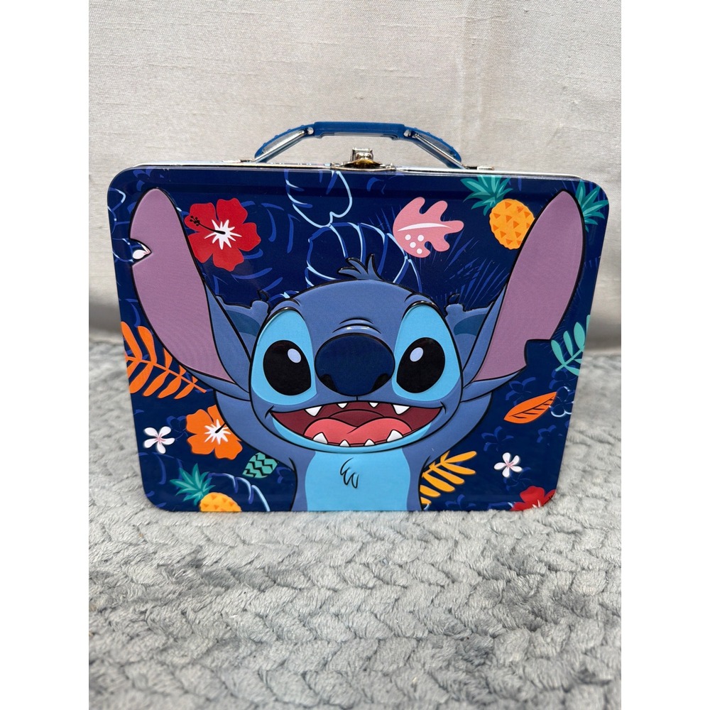 Disney Lilo & Stitch Tropical Tin Lunch Box Blue Experiment 626 Metal Tote Case